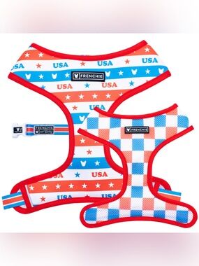 Frenchie Duo Reversible Dog Medium Harness USA america red white blue NEW